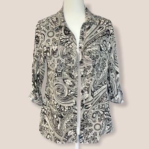 Kim Rogers Black White Grey Paisley Button Blouse
